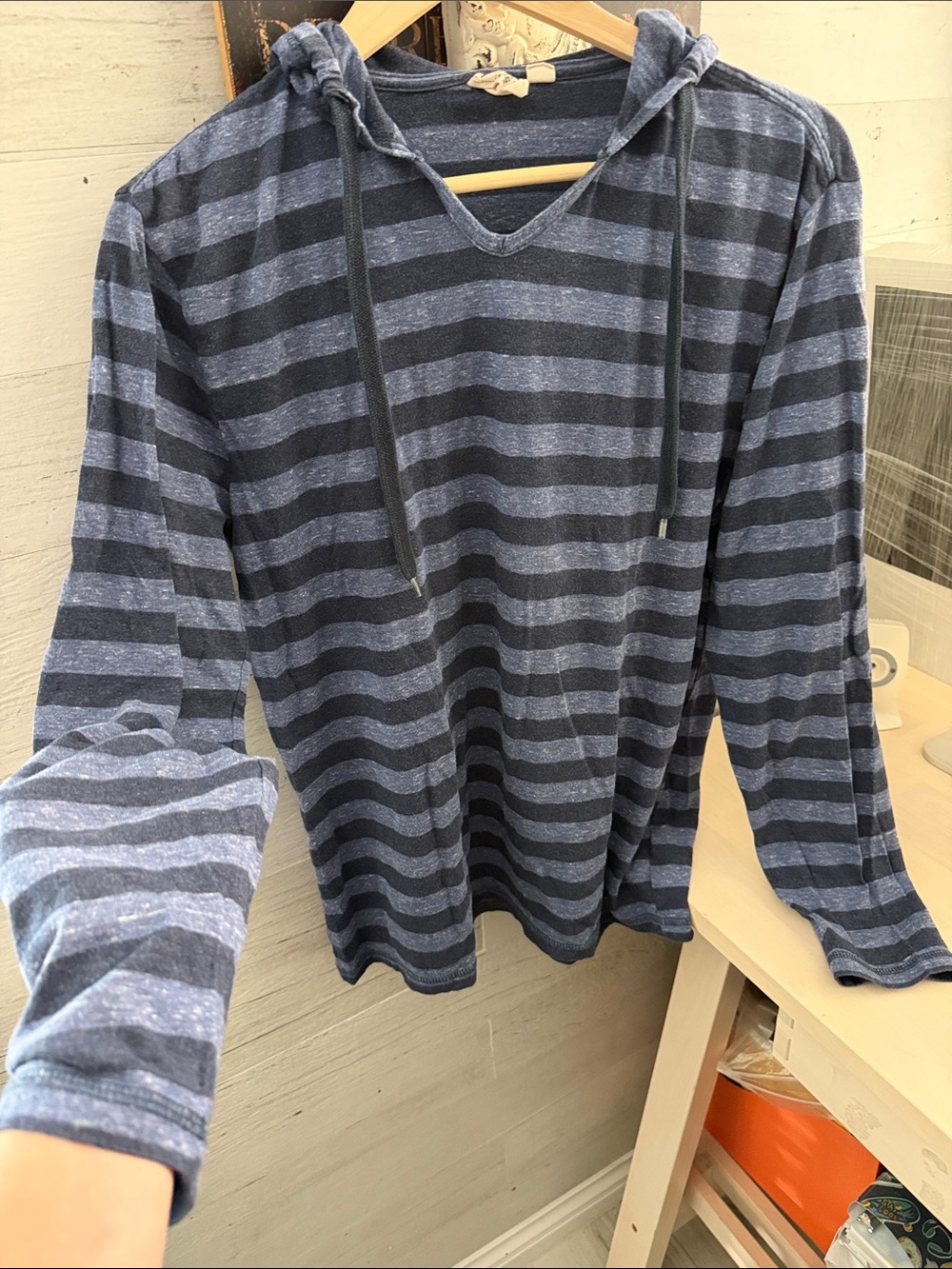 Vans 2013 Men's Blue Heather Striped Hooded Top Cotton Blend